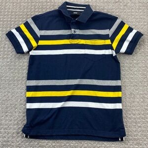 MOSSIMO Polo Shirt Men Medium M Navy Blue White Yellow Gray Striped Casual Golf